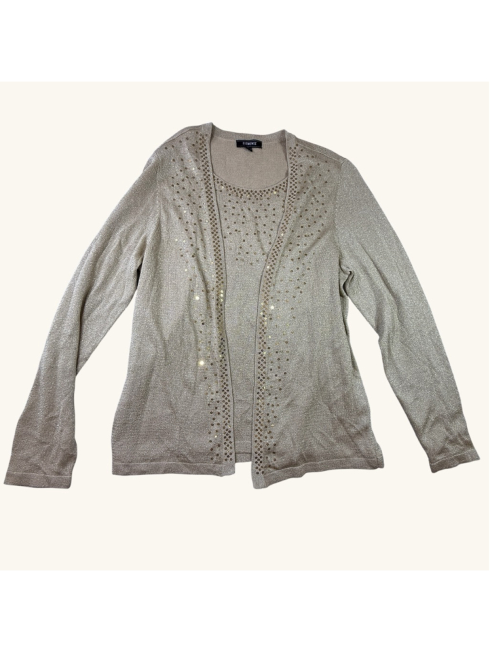 Elementz Gold Shimmer Cardigan Top 2 Piece Look Rhinestone Studded Size L
